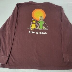 Life is Good Crusher Mens XL Long Sleeve T Shirt J&R Camping Sunset Brown